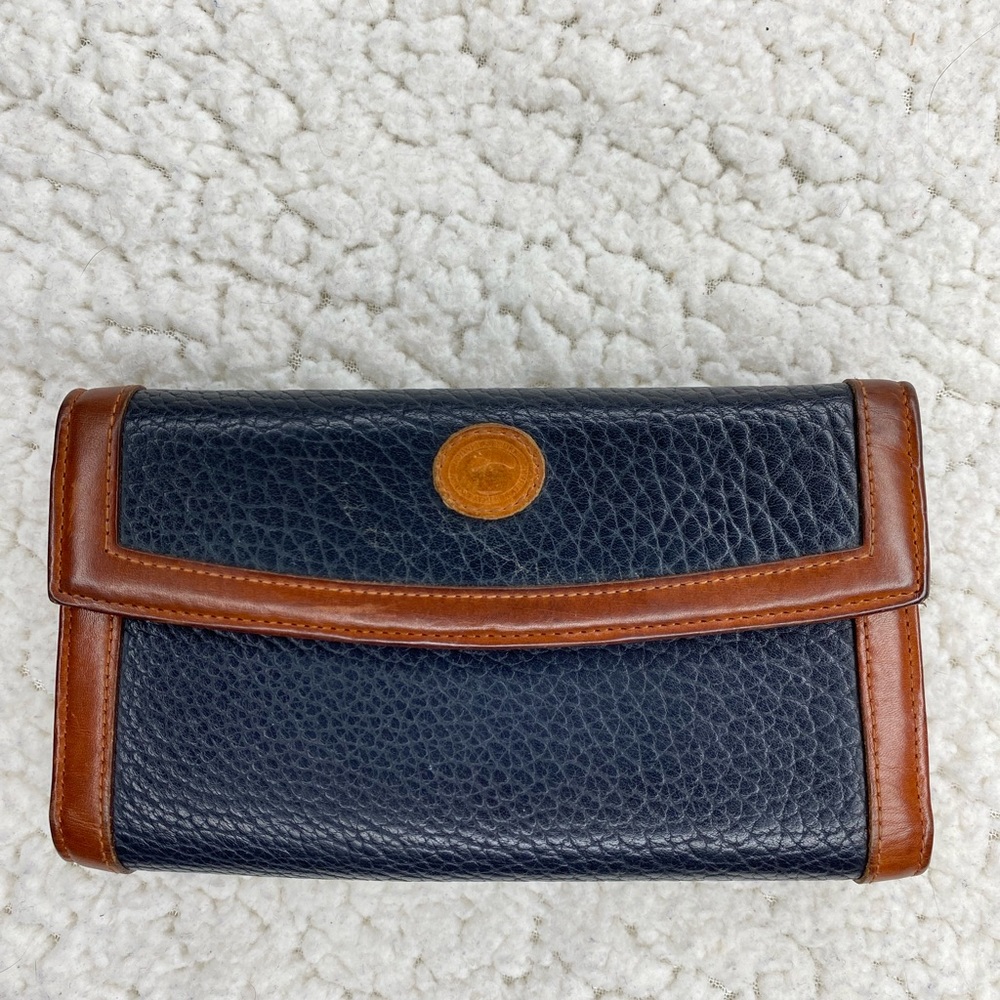 Vintage Dooney & Bourke Wallet Checkbook in Navy Tan All Weather Leather